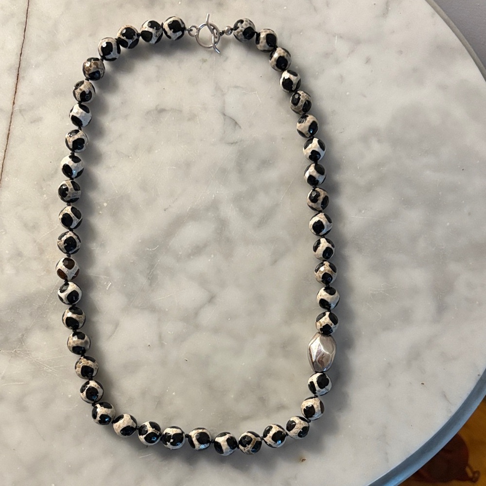 Simon Sebbag Black White Tortoise Sterling Beaded Necklace